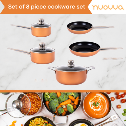 Copper Kitchen Cookware Set with Lids, 8-Pieces