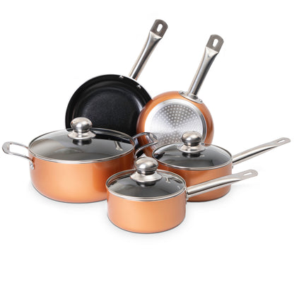 Copper Kitchen Cookware Set with Lids, 8-Pieces