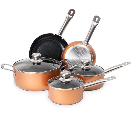 Copper Kitchen Cookware Set with Lids, 8-Pieces