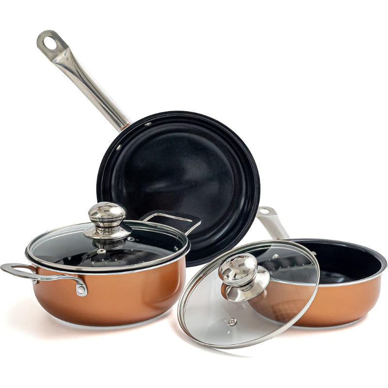 Copper Kitchen Cookware Set with Lids, 5-Pieces