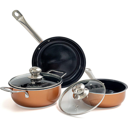 Copper Kitchen Cookware Set with Lids, 5-Pieces