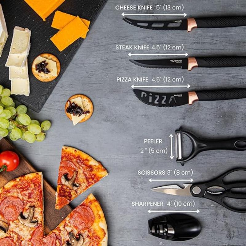 17-Piece Professional Black Granite Kitchen Knife Set with Acrylic Block, Nuovva