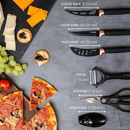 17-Piece Professional Black Granite Kitchen Knife Set with Acrylic Block, Nuovva