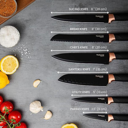 Professional Copper Kitchen Knife Set with Acrylic Block - 17 Pieces, by Nuovva