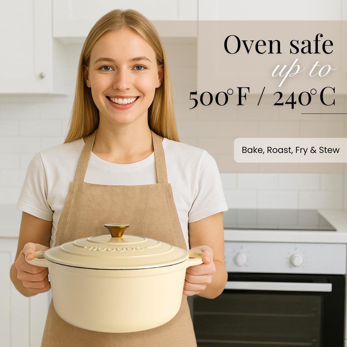 Cast Iron Dutch Oven with Lid, Casserole Pot - 24cm - 4.7L (Multiple Colours)
