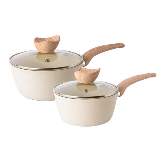 2-Piece Non-Stick Saucepan Set with Glass Lids (16cm & 18cm), Nuovva