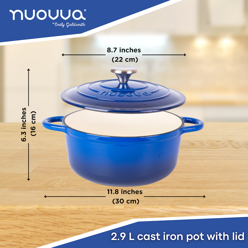 Enamelled Cast Iron Dutch Oven Casserole Pot (22cm, 24cm, 28cm & 30cm), Nuovva