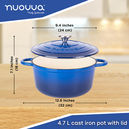Cast Iron Dutch Oven with Lid, Casserole Pot - 24cm - 4.7L (Multiple Colours)