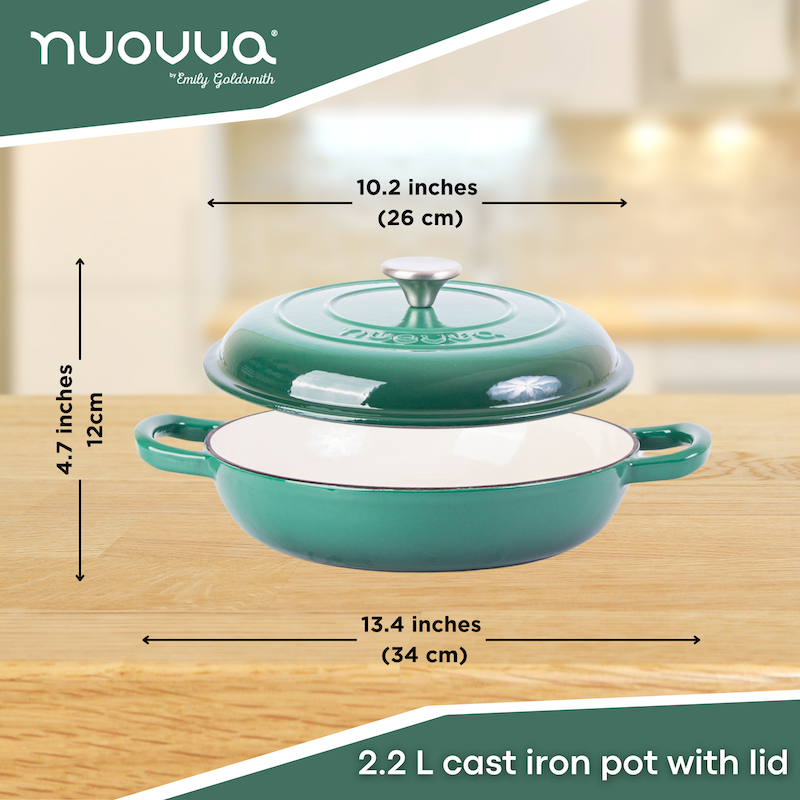 Shallow Enamelled Cast Iron Dutch Oven Casserole Pot (30cm & 32cm), Nuovva