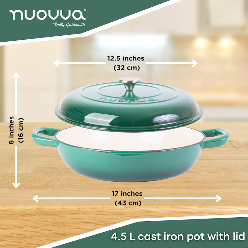 32cm Enamelled Cast Iron Shallow Casserole Dish with Lid – 3.5L, Nuovva