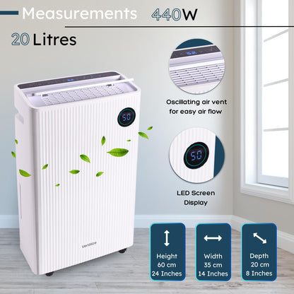 2-in-1 Dehumidifier with Active Carbon Filter & Smart Touch Control - 20L, by Ventilize