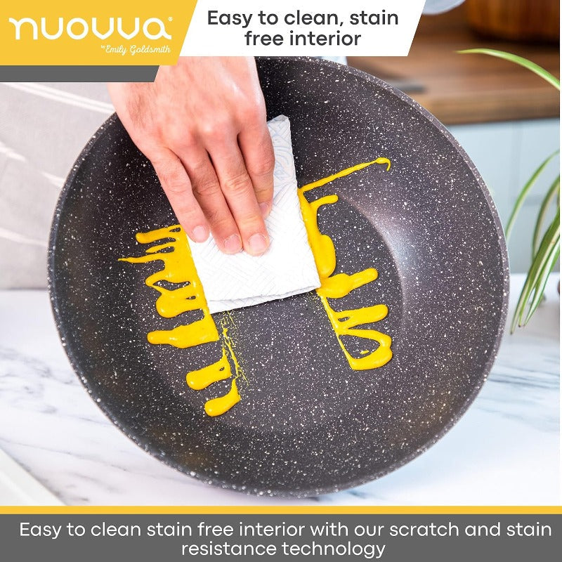 28cm Non-Stick Wok with Glass Lid, Nuovva