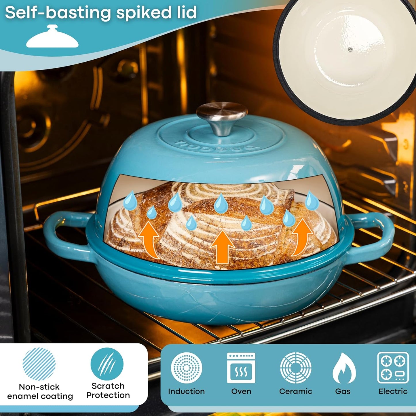 Enamelled Cast Iron Dutch Oven Bread Pot, Nuovva