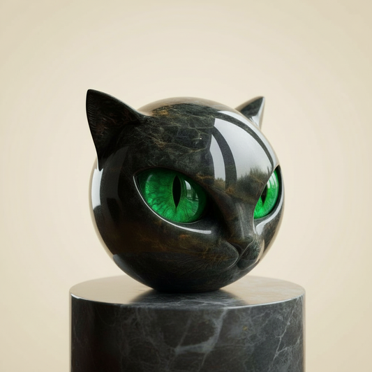 Essantials | NoirCat Sculpture – Black Cat Head with Hypnotic Eyes