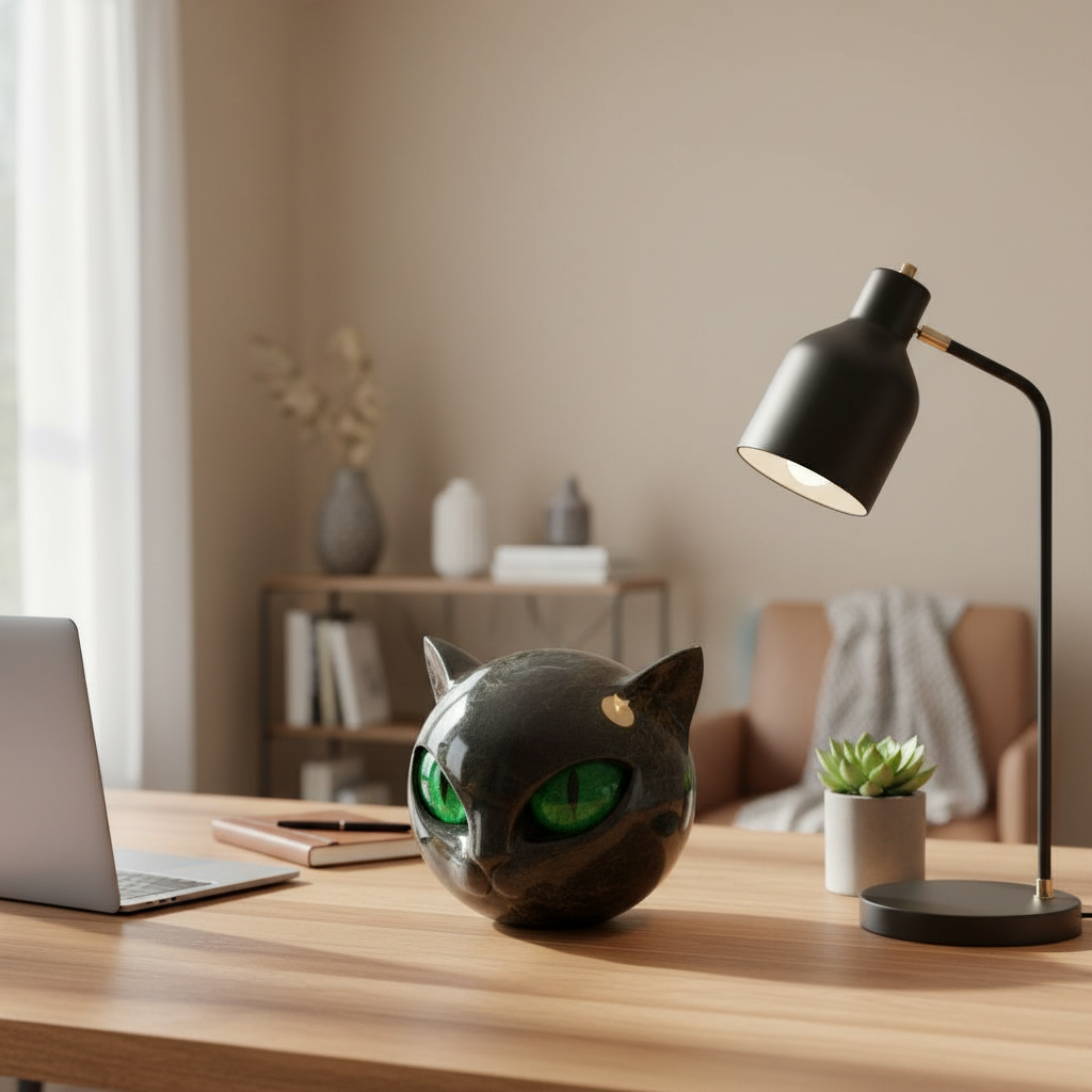 Essantials | NoirCat Sculpture – Black Cat Head with Hypnotic Eyes