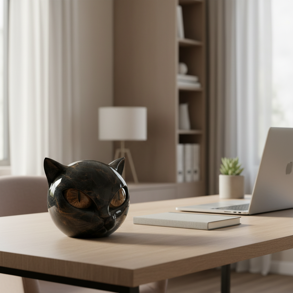 Essantials | NoirCat Sculpture – Black Cat Head with Hypnotic Eyes