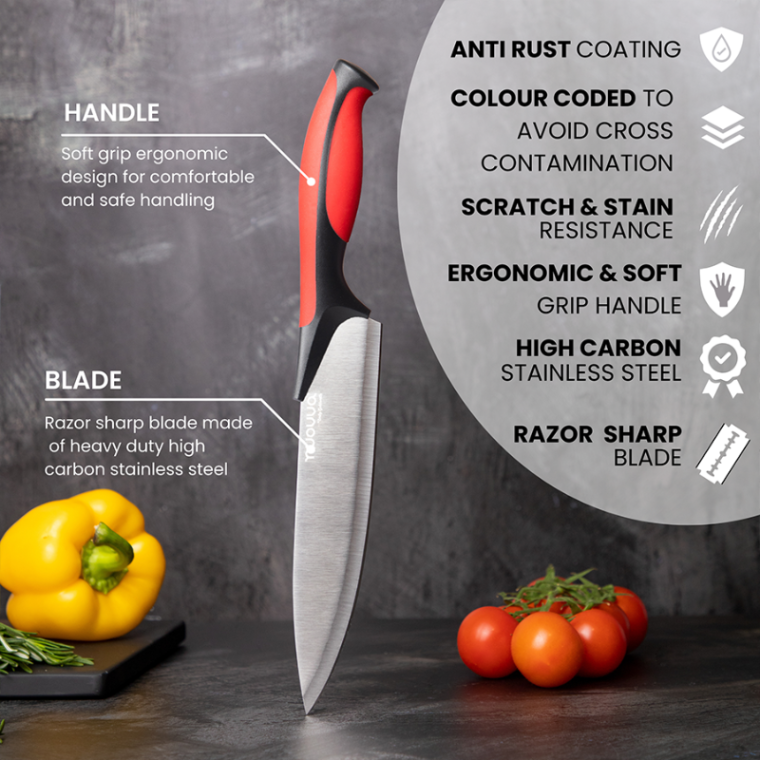 Colour-Coded Kitchen Knife Set with Block (5-Piece & 17-Piece), Nuovva