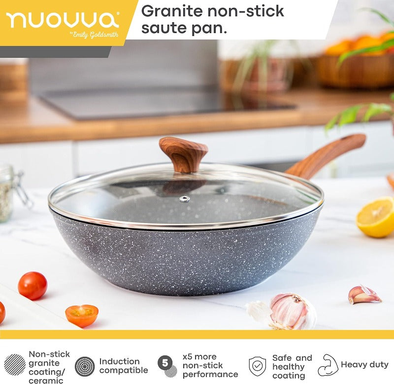 28cm Non-Stick Wok with Glass Lid, Nuovva