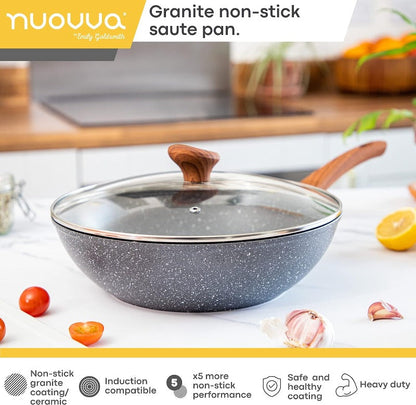 28cm Non-Stick Wok with Glass Lid, Nuovva