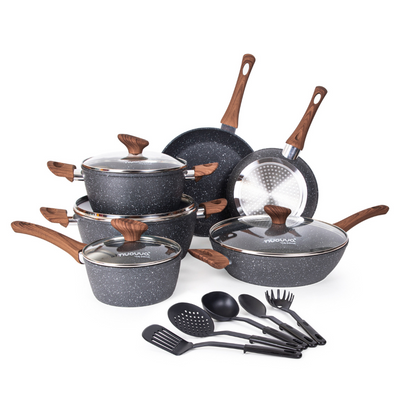 Granite Non-Stick Cookware Set with Lids (5, 8, 15 & 35 Piece), Nuovva