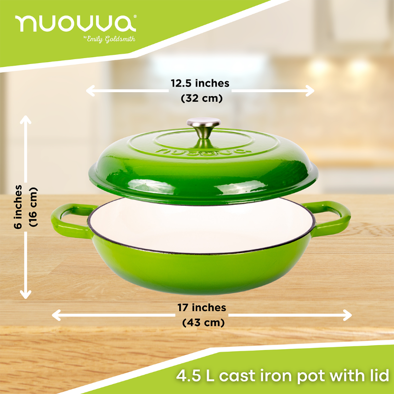 32cm Enamelled Cast Iron Shallow Casserole Dish with Lid – 3.5L, Nuovva