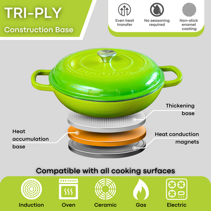 Shallow Enamelled Cast Iron Dutch Oven Casserole Pot (30cm & 32cm), Nuovva