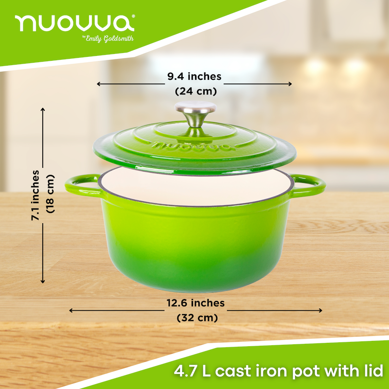 Cast Iron Dutch Oven with Lid, Casserole Pot - 24cm - 4.7L (Multiple Colours)