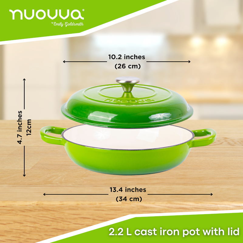 Shallow Enamelled Cast Iron Dutch Oven Casserole Pot (30cm & 32cm), Nuovva