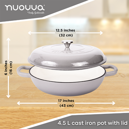 32cm Enamelled Cast Iron Shallow Casserole Dish with Lid – 3.5L, Nuovva