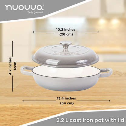 Shallow Enamelled Cast Iron Dutch Oven Casserole Pot (30cm & 32cm), Nuovva