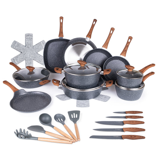 Granite Non-Stick Cookware Set with Lids (5, 8, 15 & 35 Piece), Nuovva