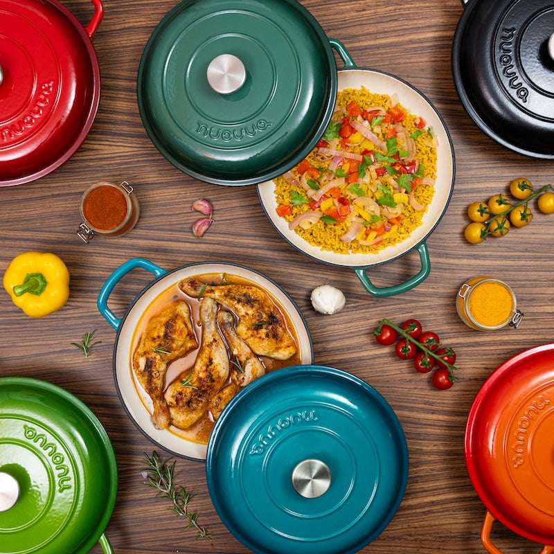 Shallow Enamelled Cast Iron Dutch Oven Casserole Pot (30cm & 32cm), Nuovva