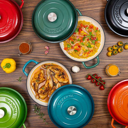 Shallow Enamelled Cast Iron Dutch Oven Casserole Pot (30cm & 32cm), Nuovva