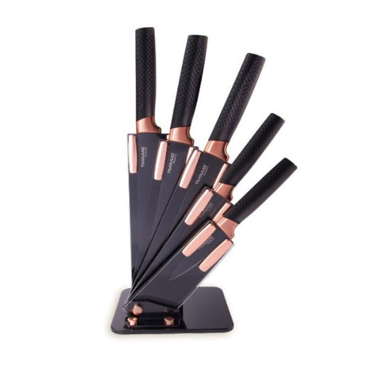 6-Piece Copper Kitchen Knife Set with Acrylic Block, Nuovva