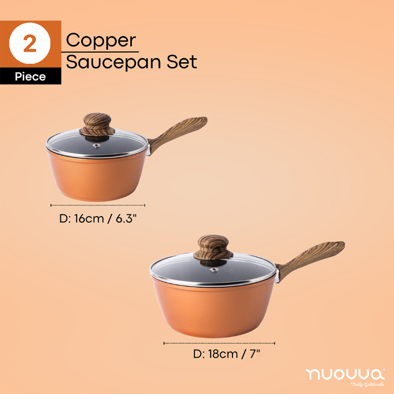 Marble Granite Non-Stick Saucepan Set with Glass Lids (2-Piece / 3-Piece), Nuovva