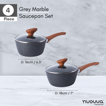 2-Piece Non-Stick Saucepan Set with Glass Lids (16cm & 18cm), Nuovva
