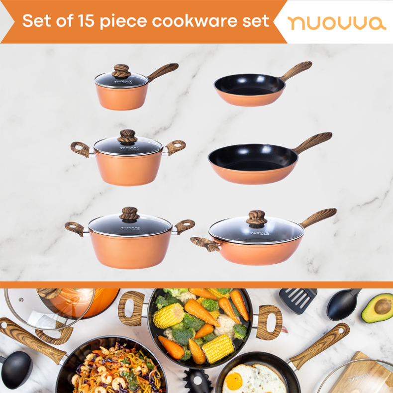 15-Piece Non-Stick Kitchen Cookware Set with Lids , Nuovva