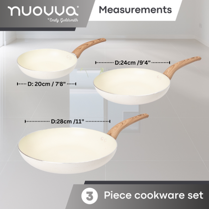 3-Piece Non-Stick Frying Pan Set (20cm, 24cm & 28cm), Nuovva