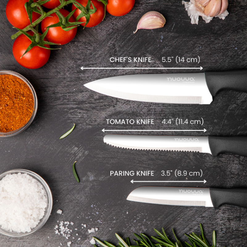3-Piece Grey Stainless Steel Non-Stick Kitchen Knife Set, Nuovva