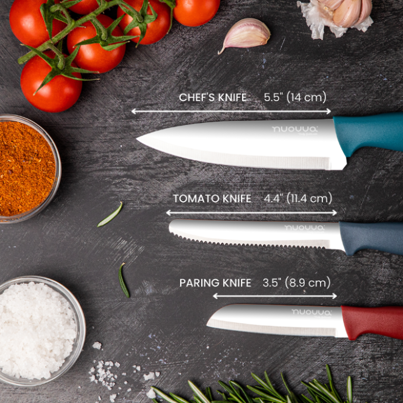 3-Piece Grey Stainless Steel Non-Stick Kitchen Knife Set, Nuovva