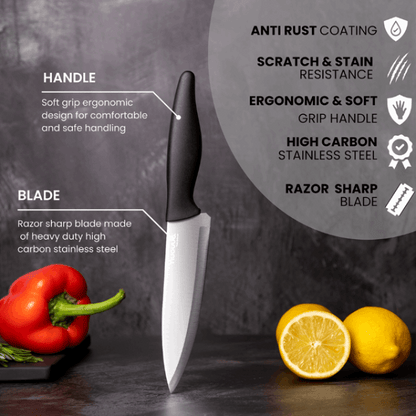 3-Piece Black Stainless Steel Non-Stick Kitchen Knife Set, Nuovva
