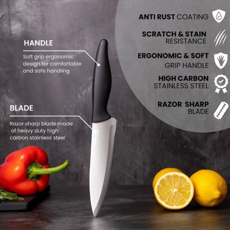 3-Piece Grey Stainless Steel Non-Stick Kitchen Knife Set, Nuovva