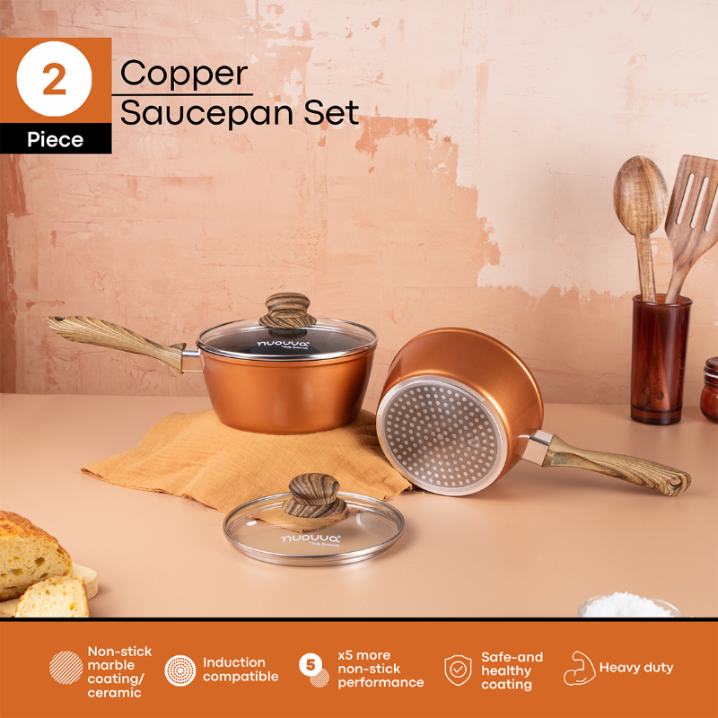 Marble Granite Non-Stick Saucepan Set with Glass Lids (2-Piece / 3-Piece), Nuovva