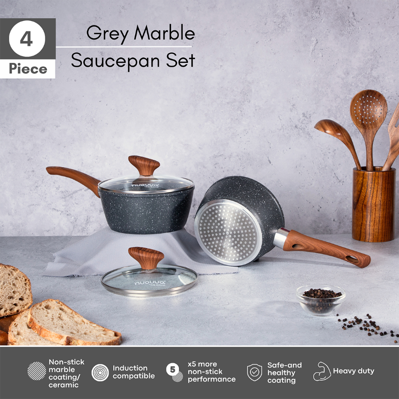 Non-Stick Saucepan with Lid (Multiple Sizes & Multiple Colours) by Nuovva