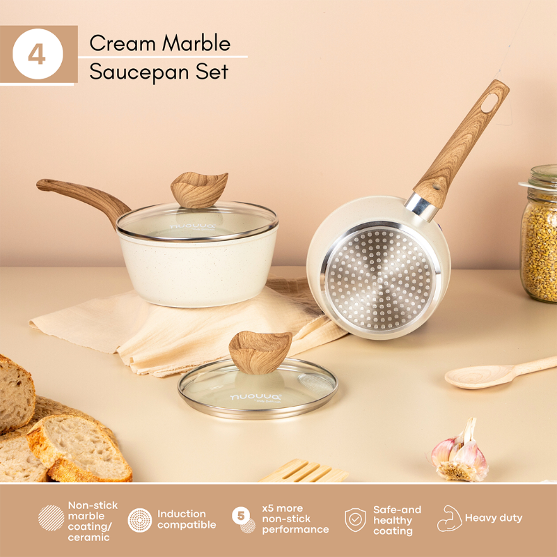 2-Piece Non-Stick Saucepan Set with Glass Lids (16cm & 18cm), Nuovva