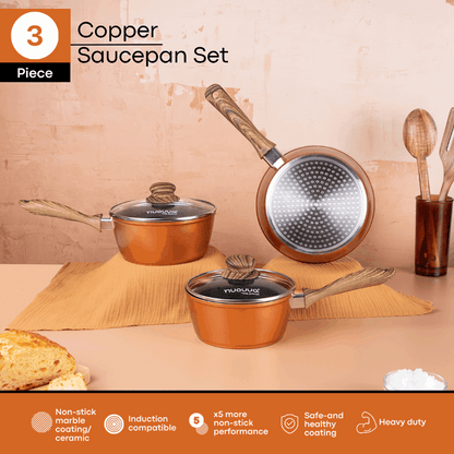 3-Piece Non-Stick Saucepan Set with Lids, Nuovva