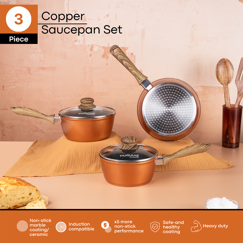 Marble Granite Non-Stick Saucepan Set with Glass Lids (2-Piece / 3-Piece), Nuovva