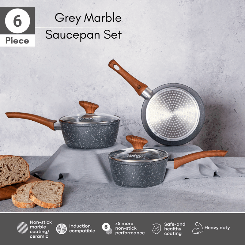 3-Piece Non-Stick Saucepan Set with Lids, Nuovva