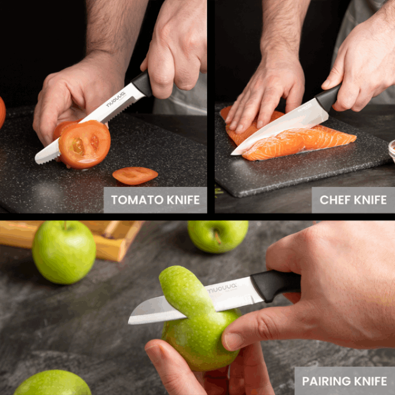 3-Piece Black Stainless Steel Non-Stick Kitchen Knife Set, Nuovva