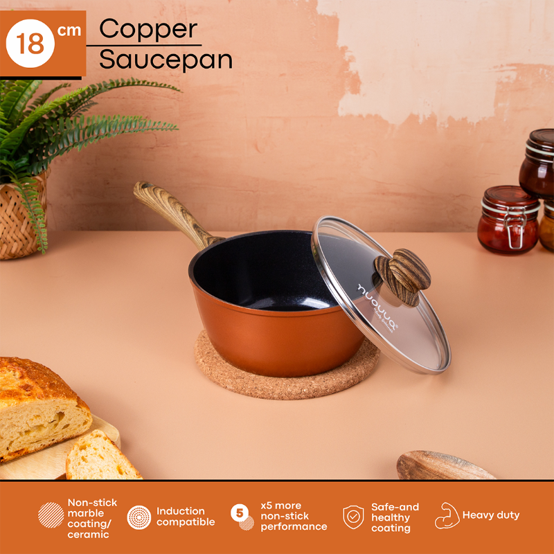 Non-Stick Saucepan with Lid (Multiple Sizes & Multiple Colours) by Nuovva